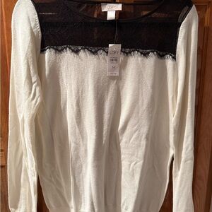 LOFT Black and Cream Lace Sweater